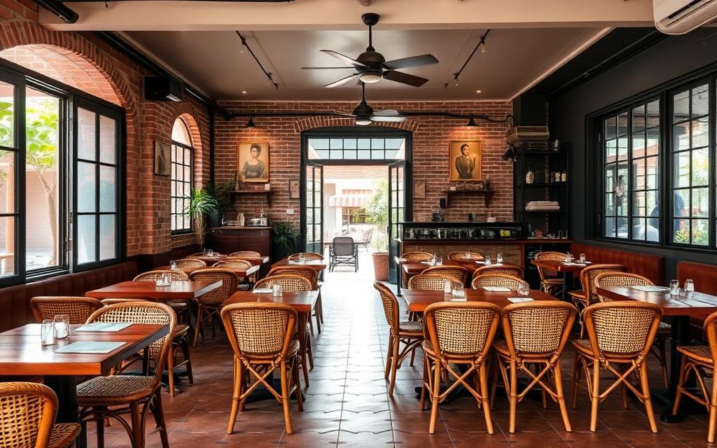 Heritage shophouse cafe in Muar with custom timber tables