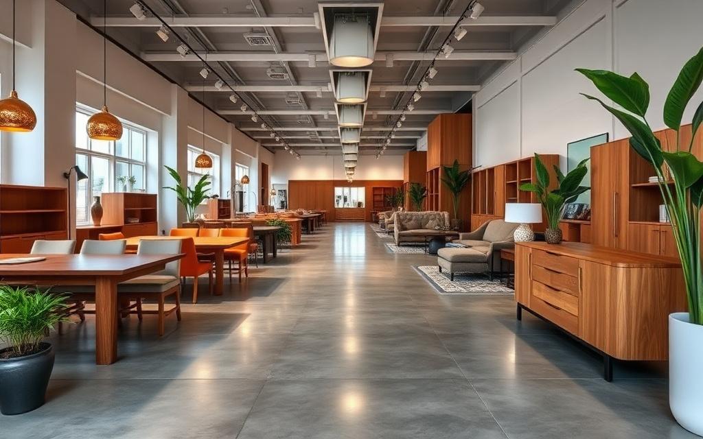 Coachgear showroom walkway with staged room settings